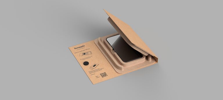 RePack Collector trade-in box holding a smartphone securely for return shipping