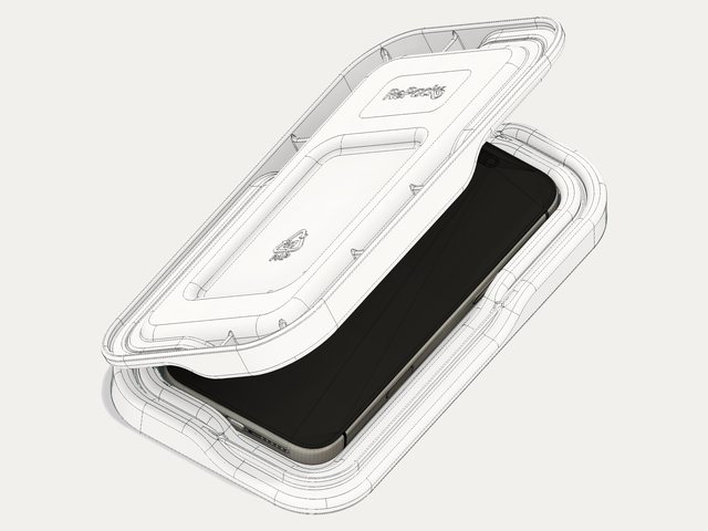 Offenes weißes Tray mit einem Telefon darin